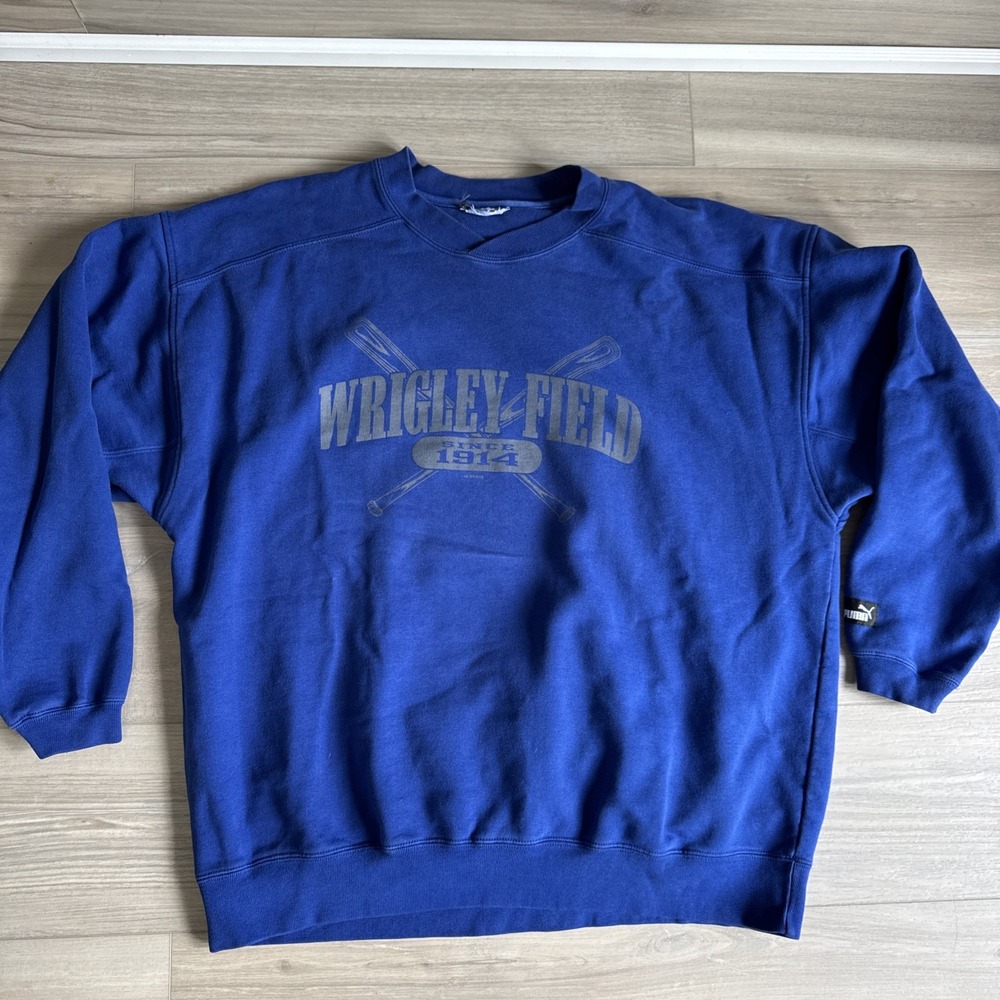 Vintage 90s Puma Mens 2XL CHICAGO CUBS WRIGLEY FIELD MLB BASEBALL SWEATSHIRT